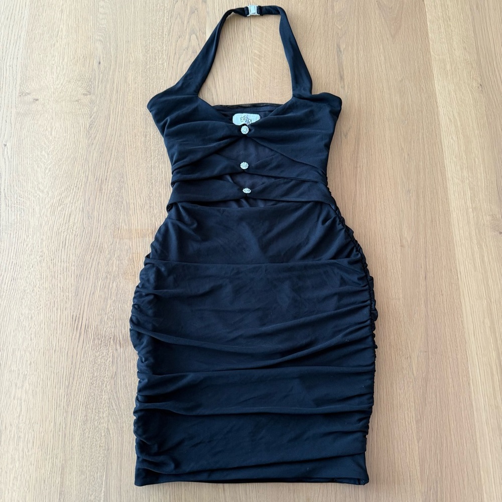 Oh Polly Limitless Cut Out Black Ruched Mini Dress